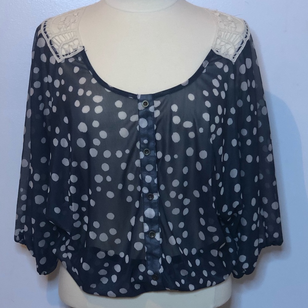 Rue 21 sheer blue and cream top size medium